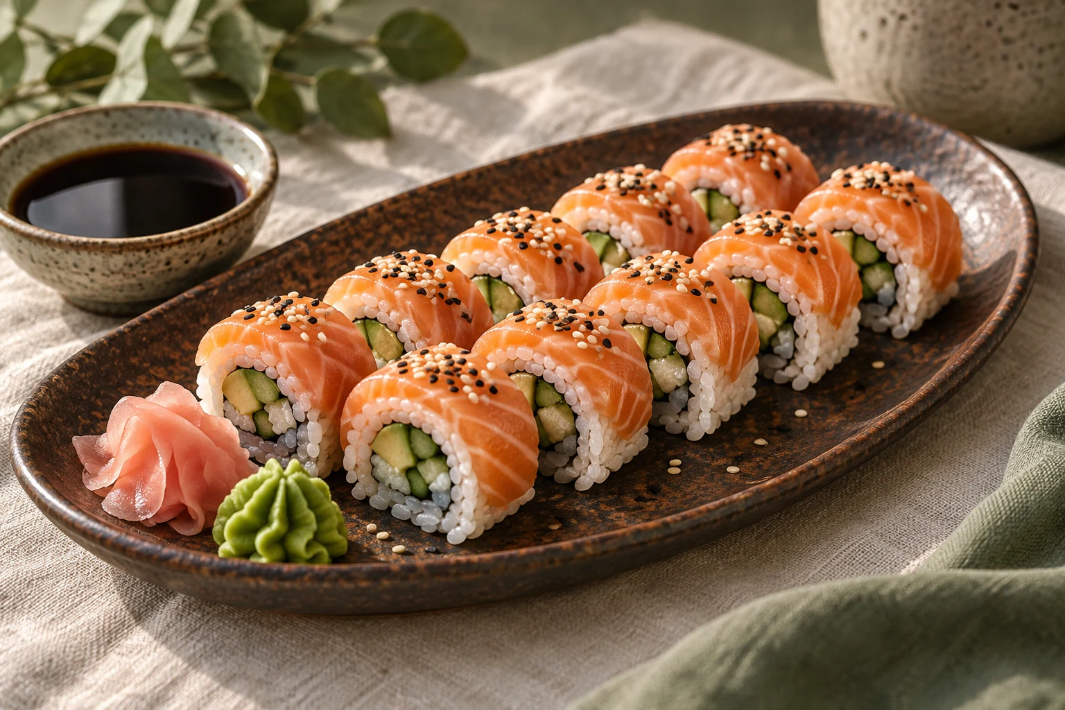 Pavyzdinė sushi nuotrauka: lašišos ir avokado suktinukai